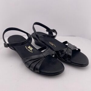 SAS Black Patent Leather Sandals Comfort‎ Ankle Strap Heels Size 9M
